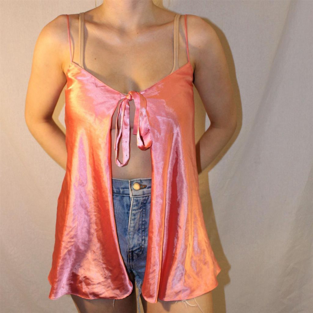 90s Vintage Silk Coral Lingerie Slip (S)